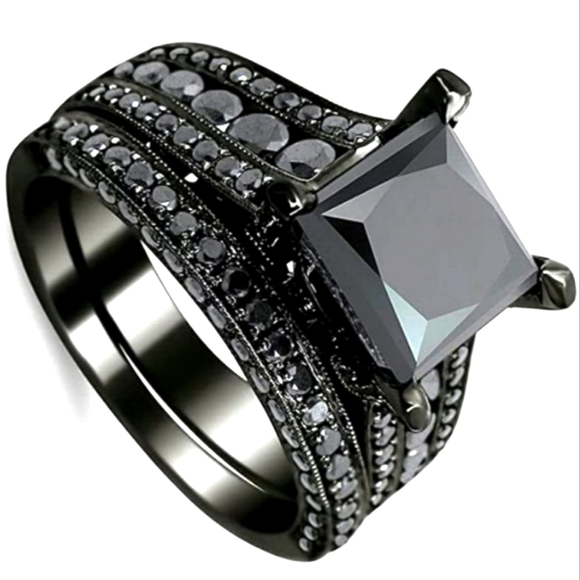 Black Sapphire 8.81 CTW, 925SS Ring SET | Size 8 | His & Hers | NEW - Picture 2 of 14